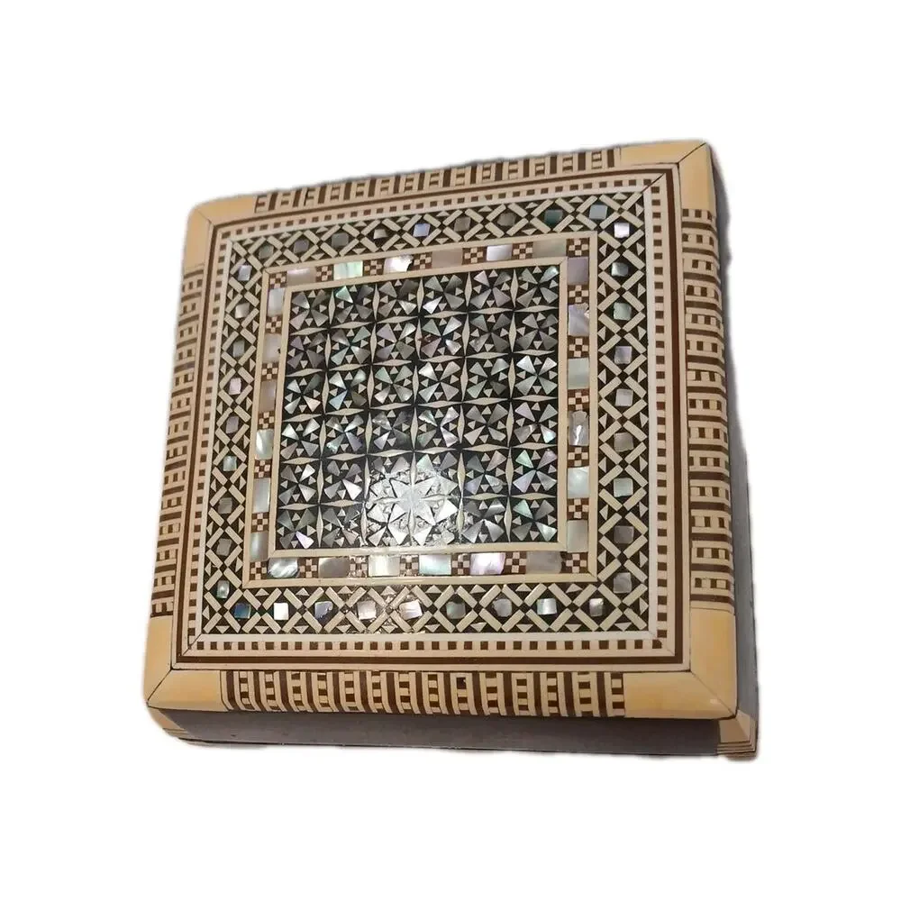 Exotic Egyptian Hand Inlaid Mother Pearl Jewelry Wood Box 3.5' Gift Storage‎ Box
